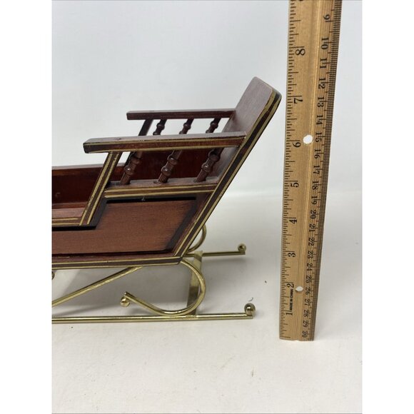 Vtg Wooden Christmas Santa Sleigh Display with Brass Metal Runners Holiday 13x5” - Picture 9 of 13